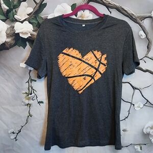 Women's Charcoal T-Shirt with Orange Heart Design